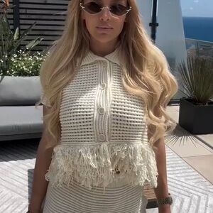 Zara NWT checkered knit jacket cardigan ecru 4331/023